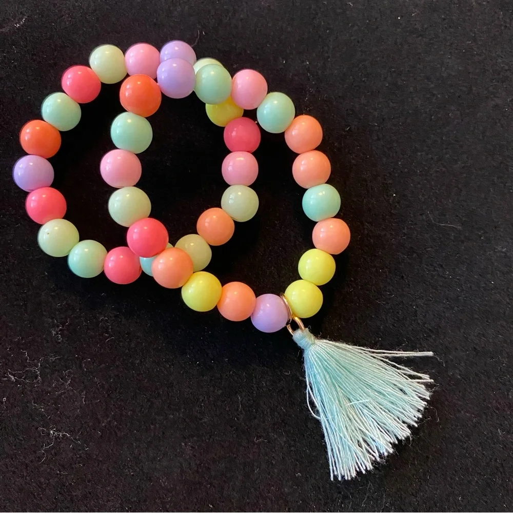 Set of 6 Colorful Beaded Tassel Bracelets & 1 Great Pretenders Heart Necklace